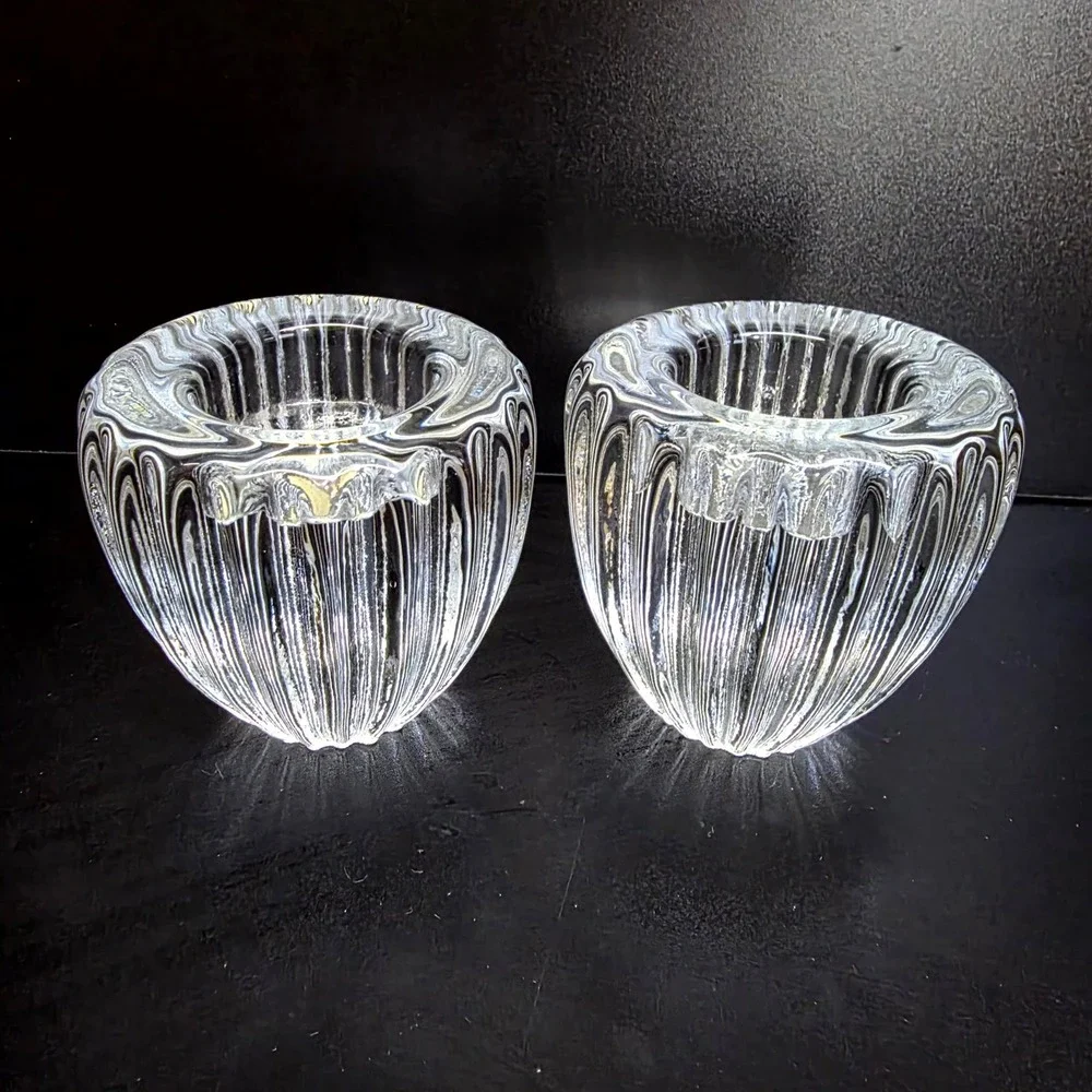 Crate & Barrel Reflection Votive Set of 2 Clear Ribbed Glass Candle Holder